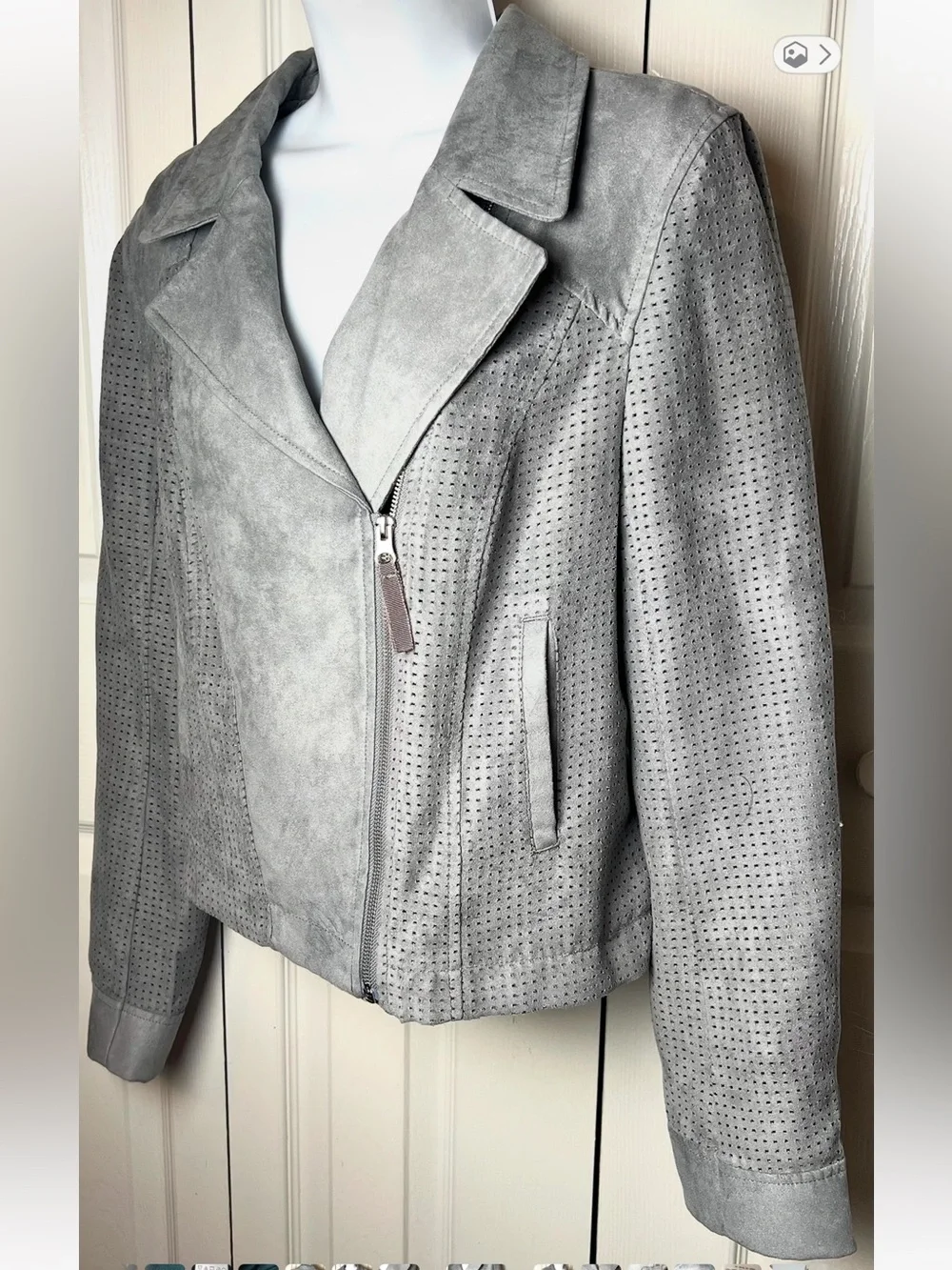HEI HEI Anthropologie Jacket Faux Suede Gray Cut Out Zip Notched Collar Medium